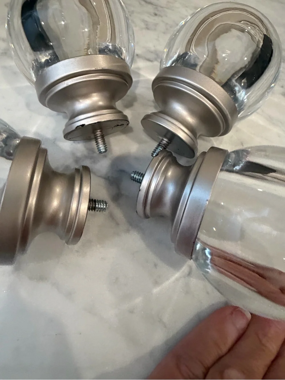 Set of 4 acrylic clear ball finials for curtain rods Amazon basics nickle glass